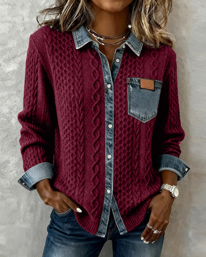 Maeve™ | Women’s Long Sleeve Shirt with Denim Patchwork