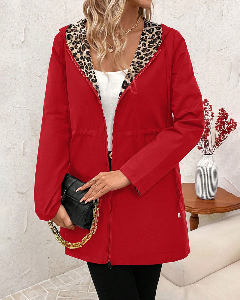 Daisy | Reversible Hooded Coat with Leopard Print