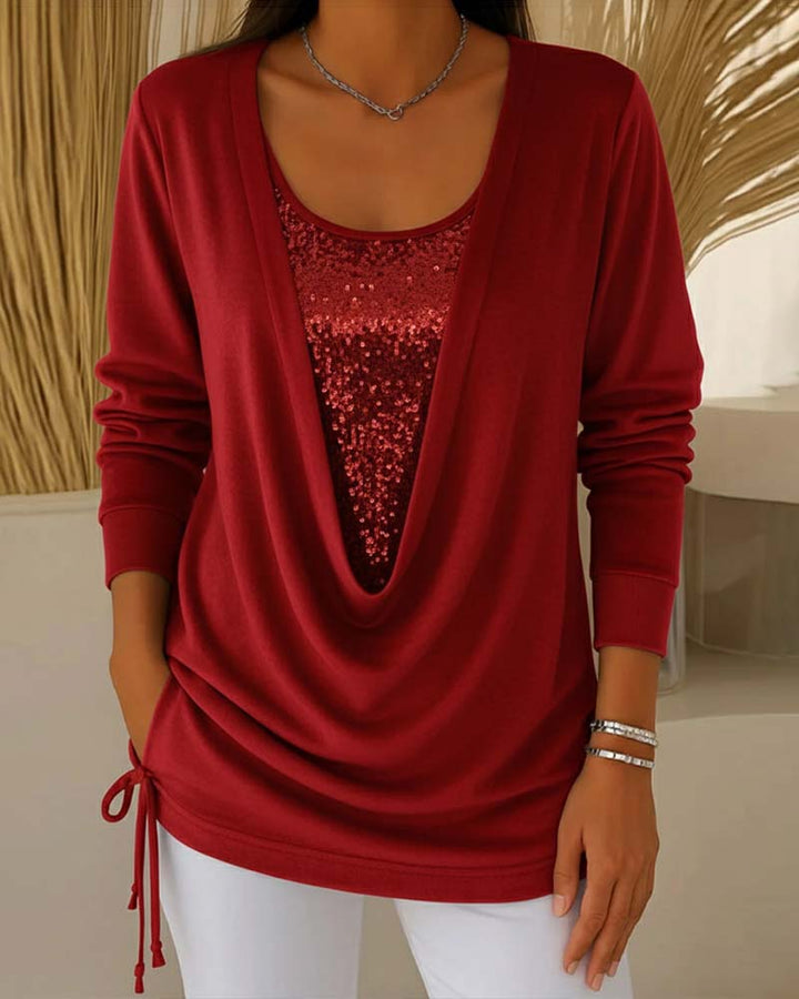 Dina™ | Women’s Contrast Sequin Top with Faux Two-Piece Look