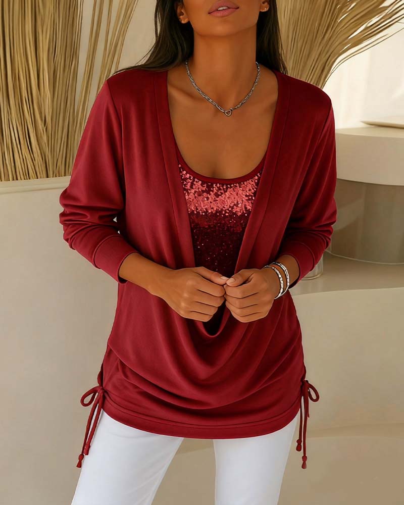 Dina™ | Women’s Contrast Sequin Top with Faux Two-Piece Look