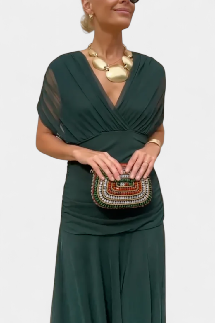 ENYA | LONG FLORAL DRESS WITH V-NECK