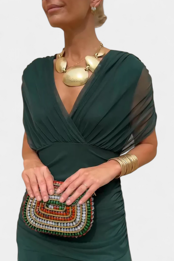 ENYA | LONG FLORAL DRESS WITH V-NECK