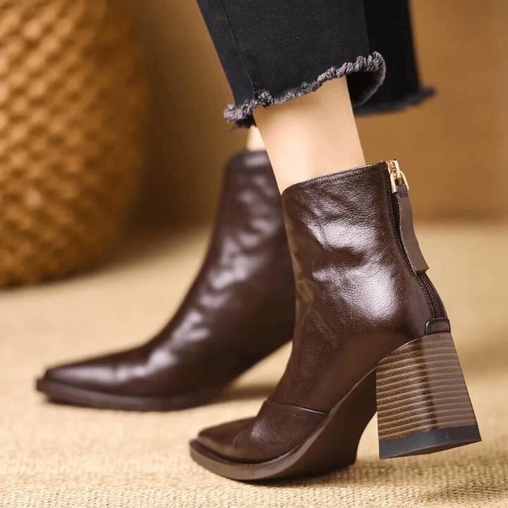 EMER | STACKED HEEL LEATHER ANKLE BOOT